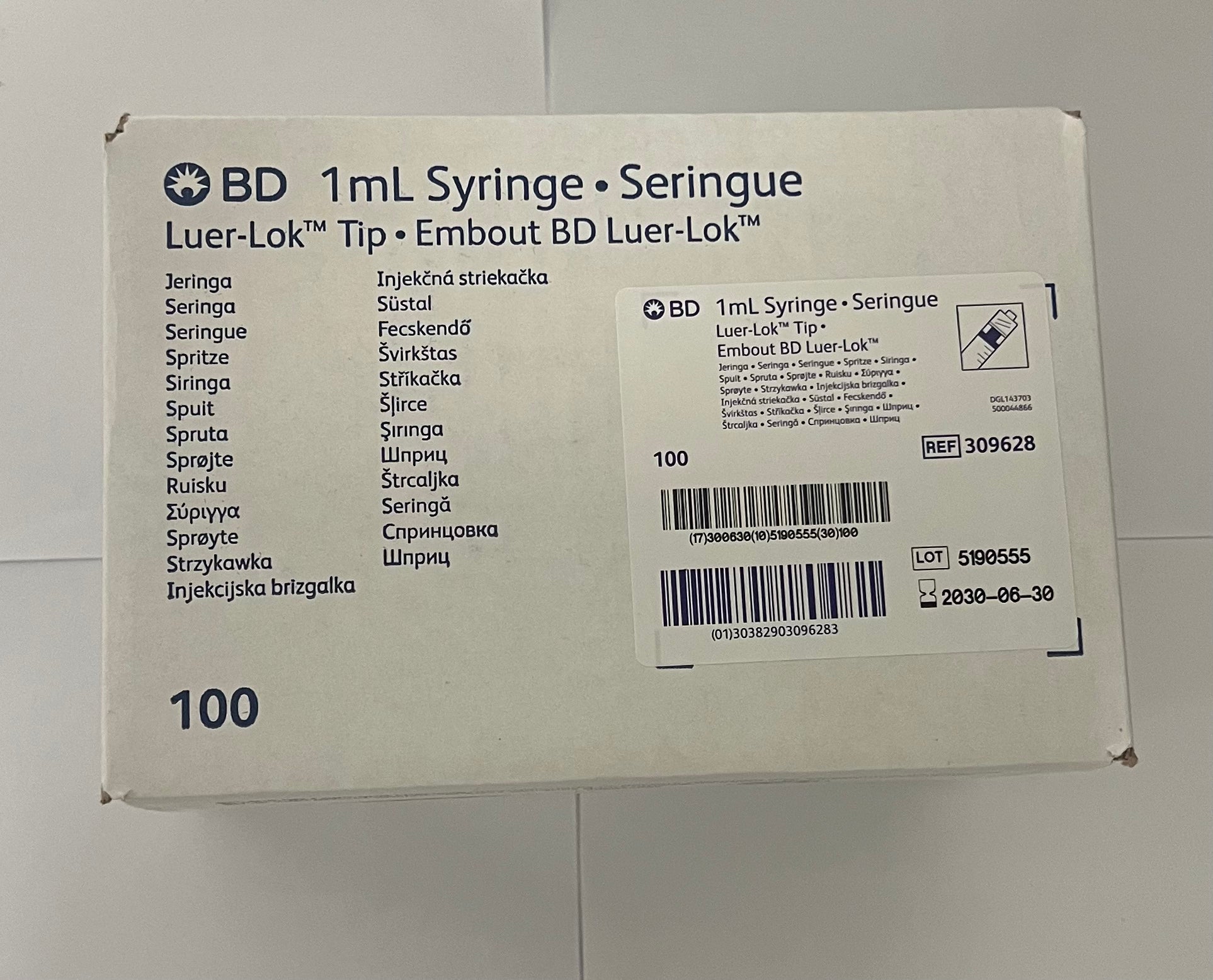 BD - PLASTIPAK syringe - 1ml luer lok - 100 stuks per doos