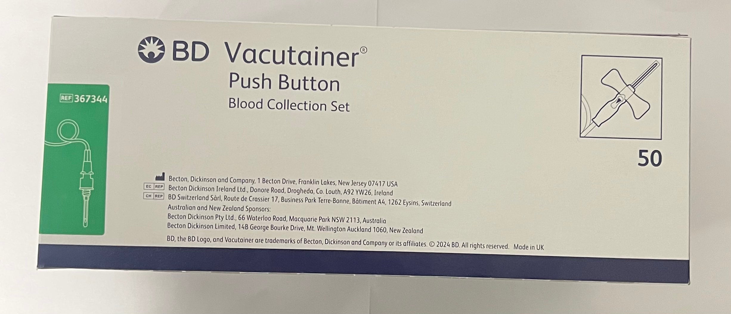 BD Vacutainer Push Button Blood Collection Set - 0.8 x 19mm x 305mm (21G) - 367344