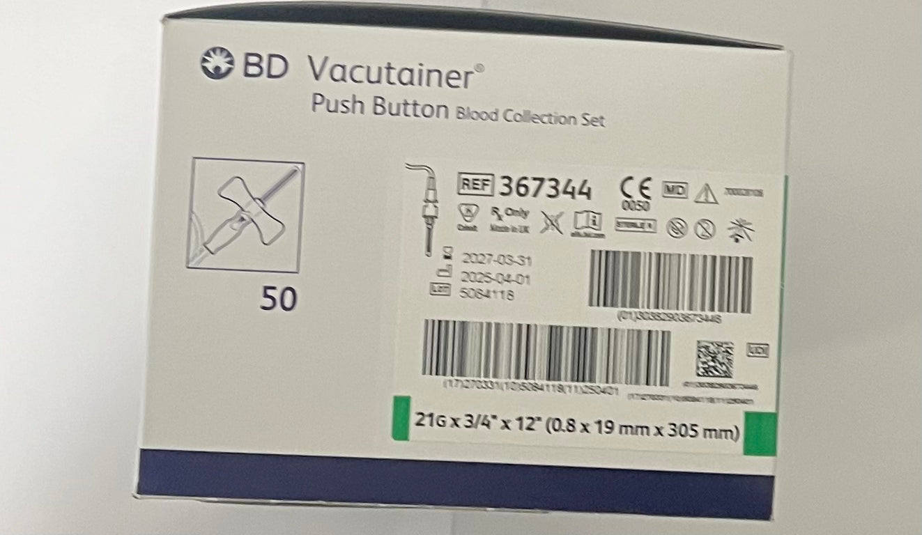 BD Vacutainer Push Button Blood Collection Set - 0.8 x 19mm x 305mm (21G) - 367344