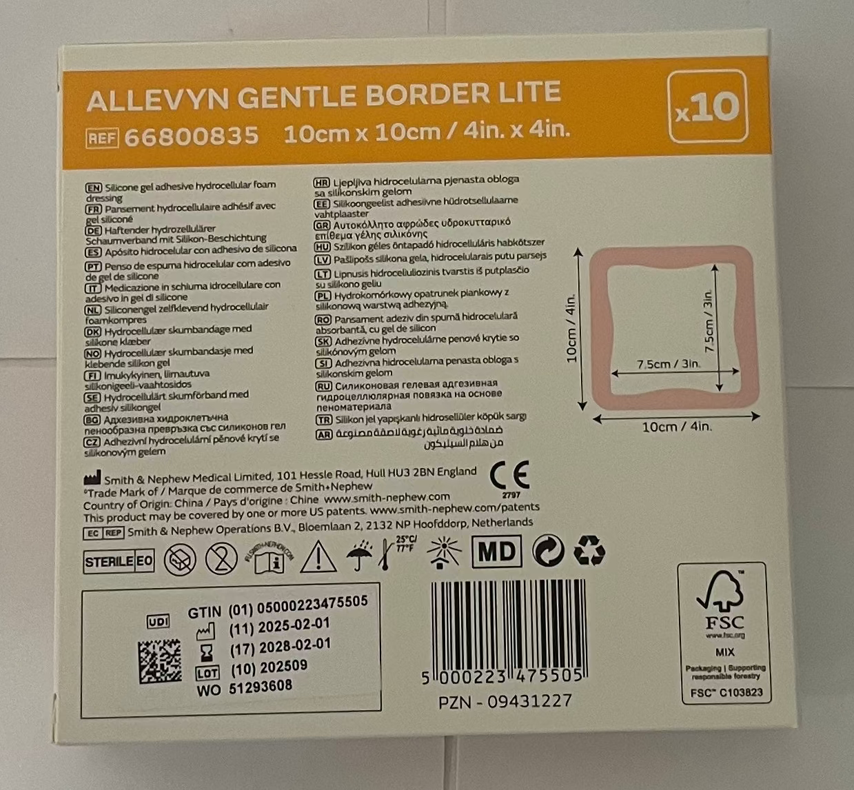 Smith &amp; Nephew - Allevyn Gentle Border Lite - 10 cm x 10 cm - 66800835
