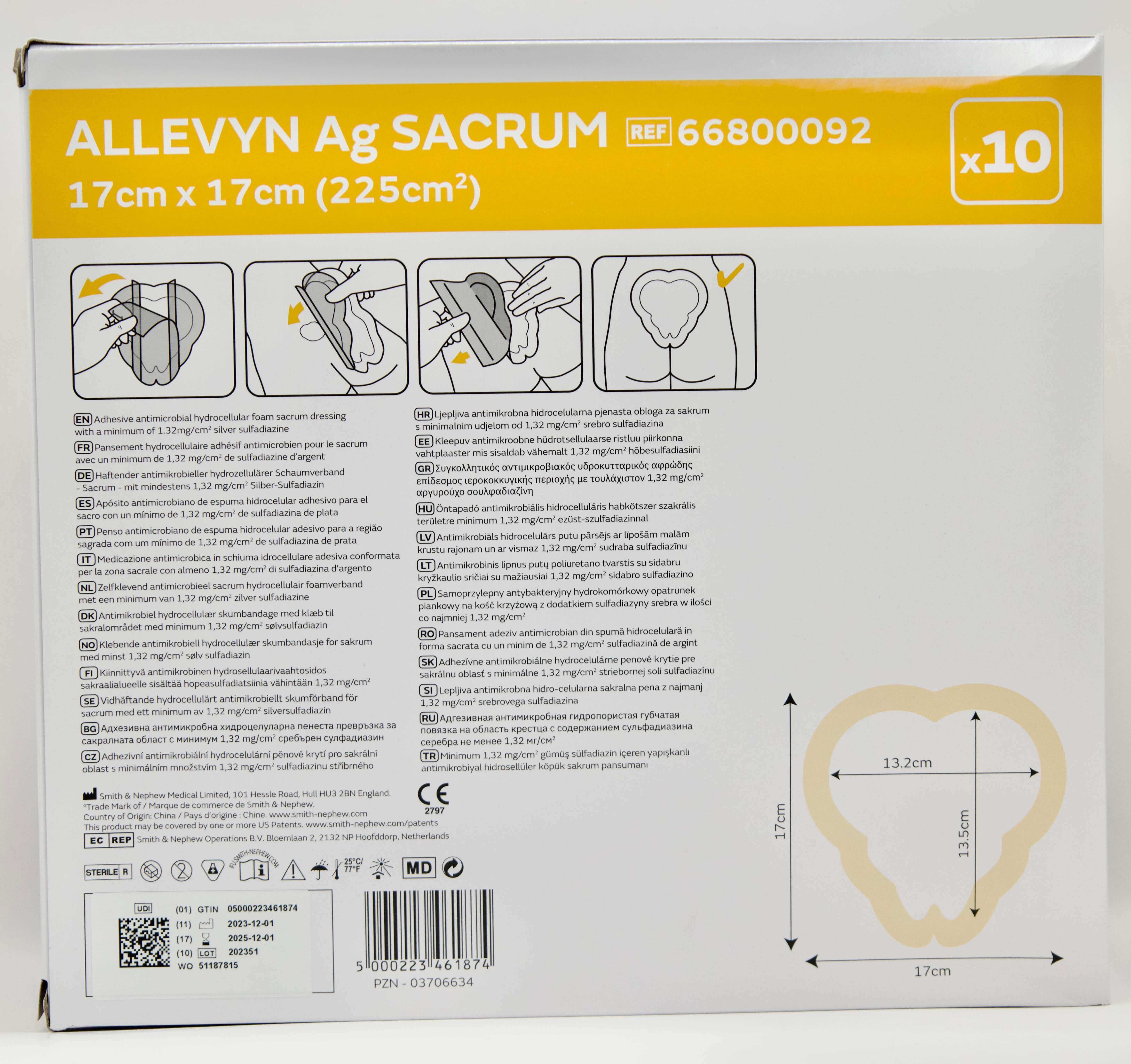 Smith &amp; Nephew - Allevyn Ag Sacrum - 17 cm x 17 cm - 66800092