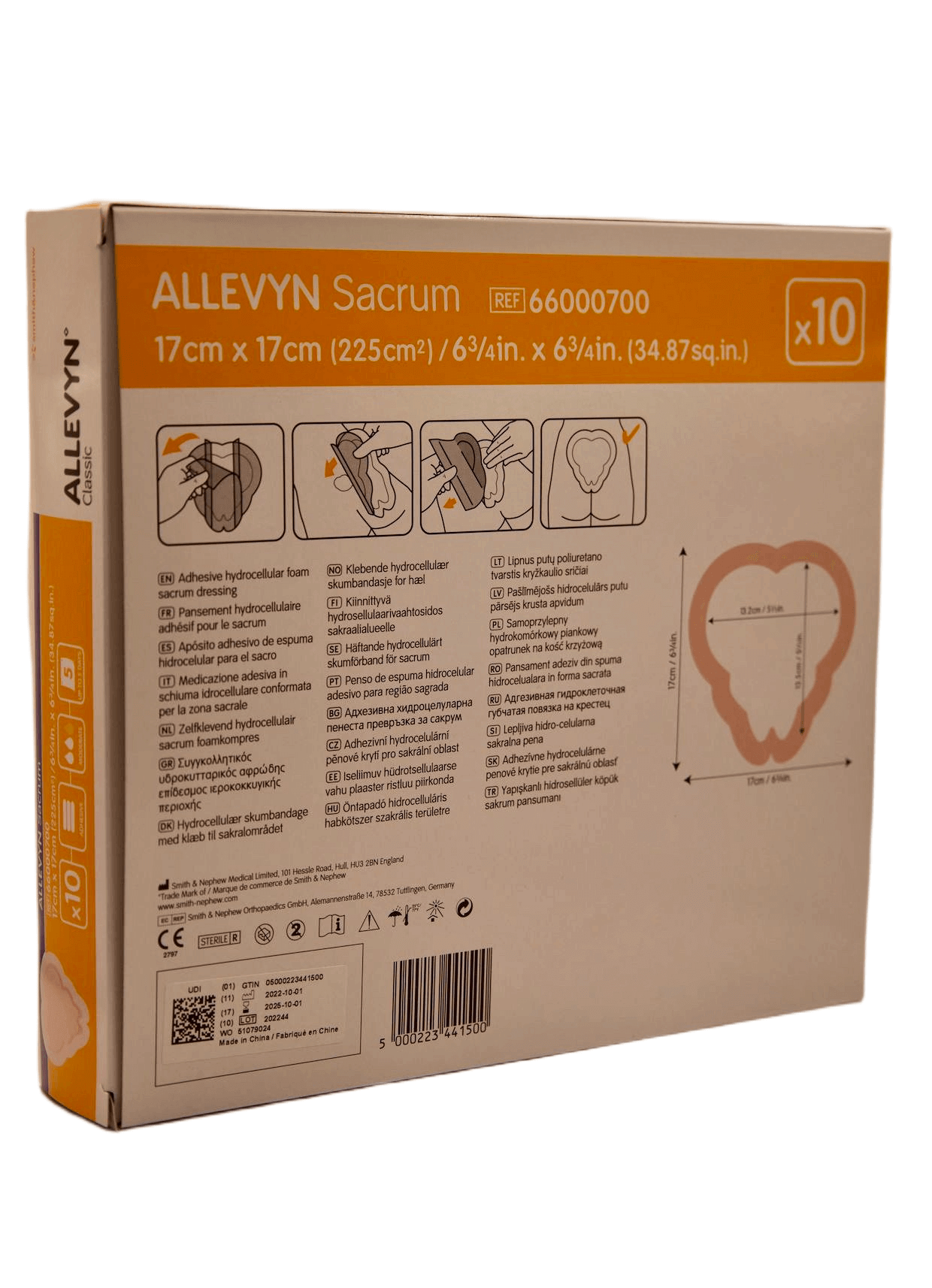 Smith &amp; Nephew – Allevyn Sacrum – 17 cm x 17 cm – 10 Stück pro Karton – 66000700